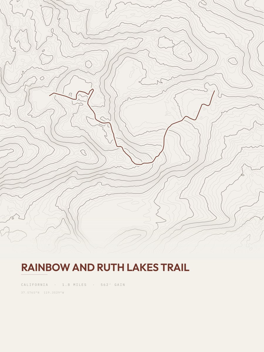 Rainbow and Ruth Lakes Trail Topographic print