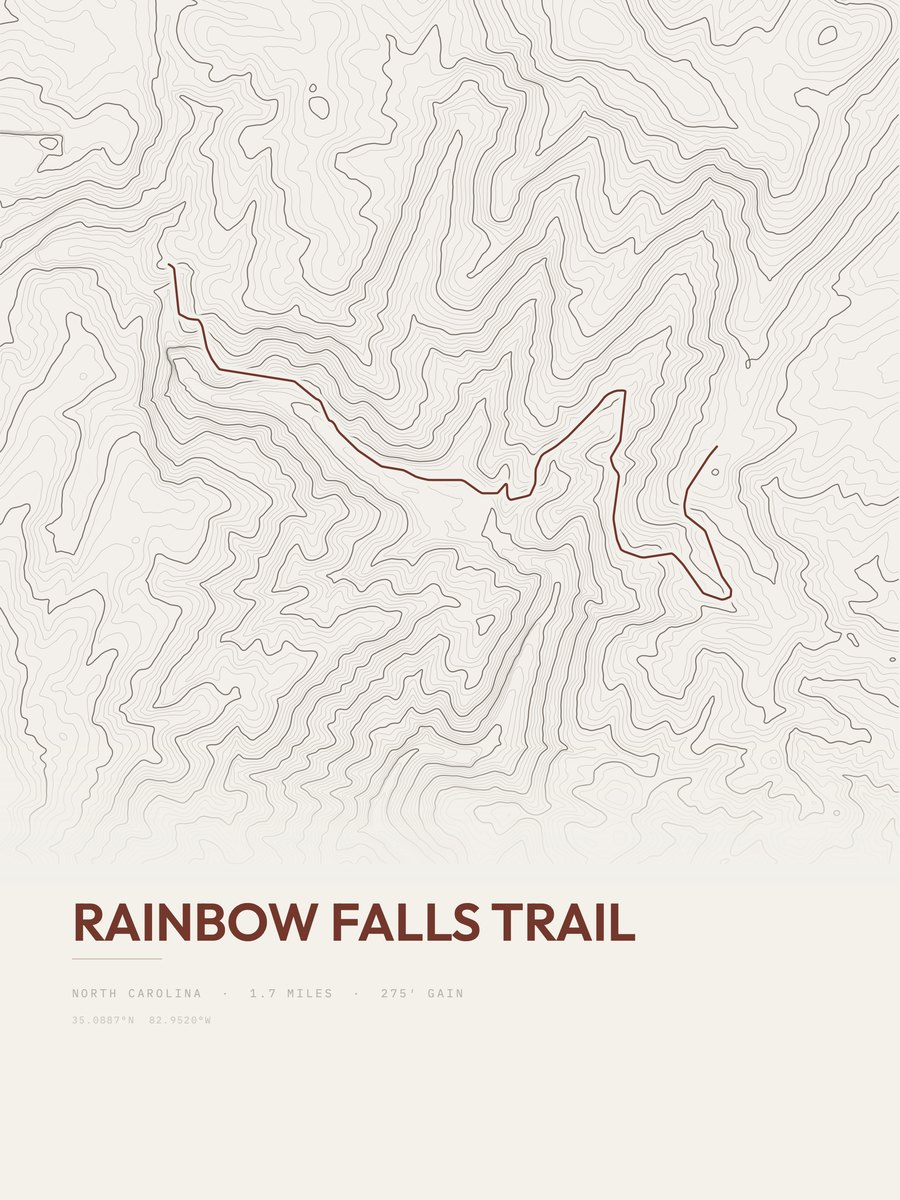 Rainbow Falls Trail Topographic print