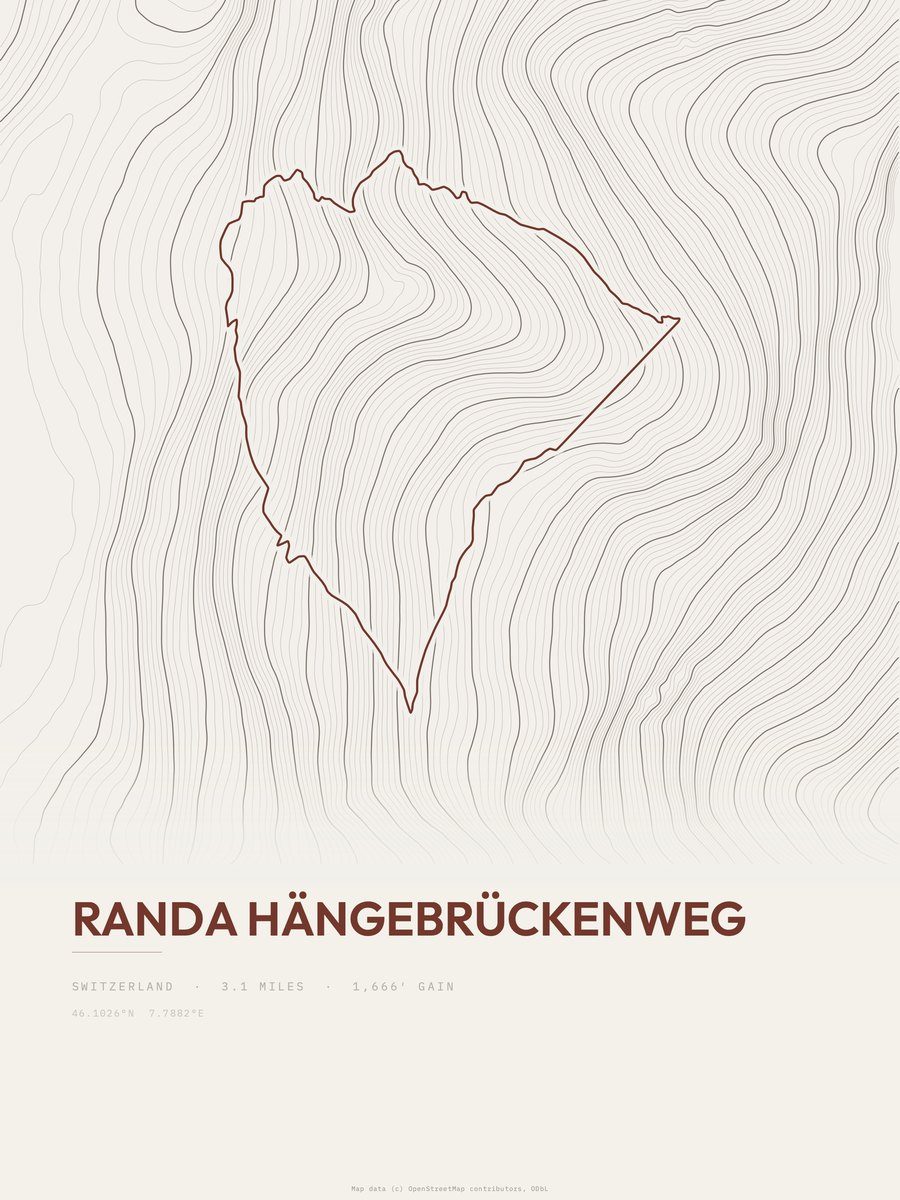 Randa Hängebrückenweg topographic trail print