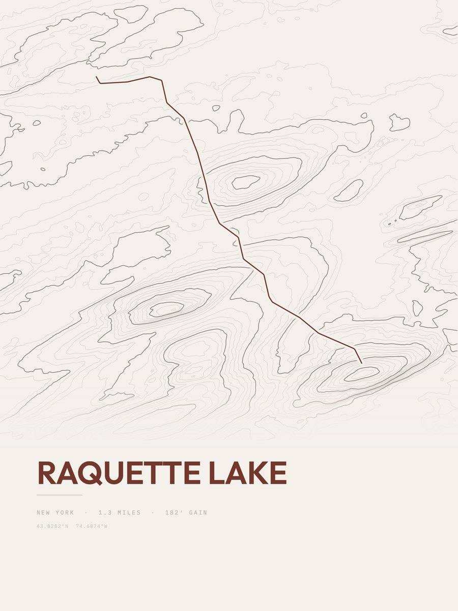 Raquette Lake topographic trail print