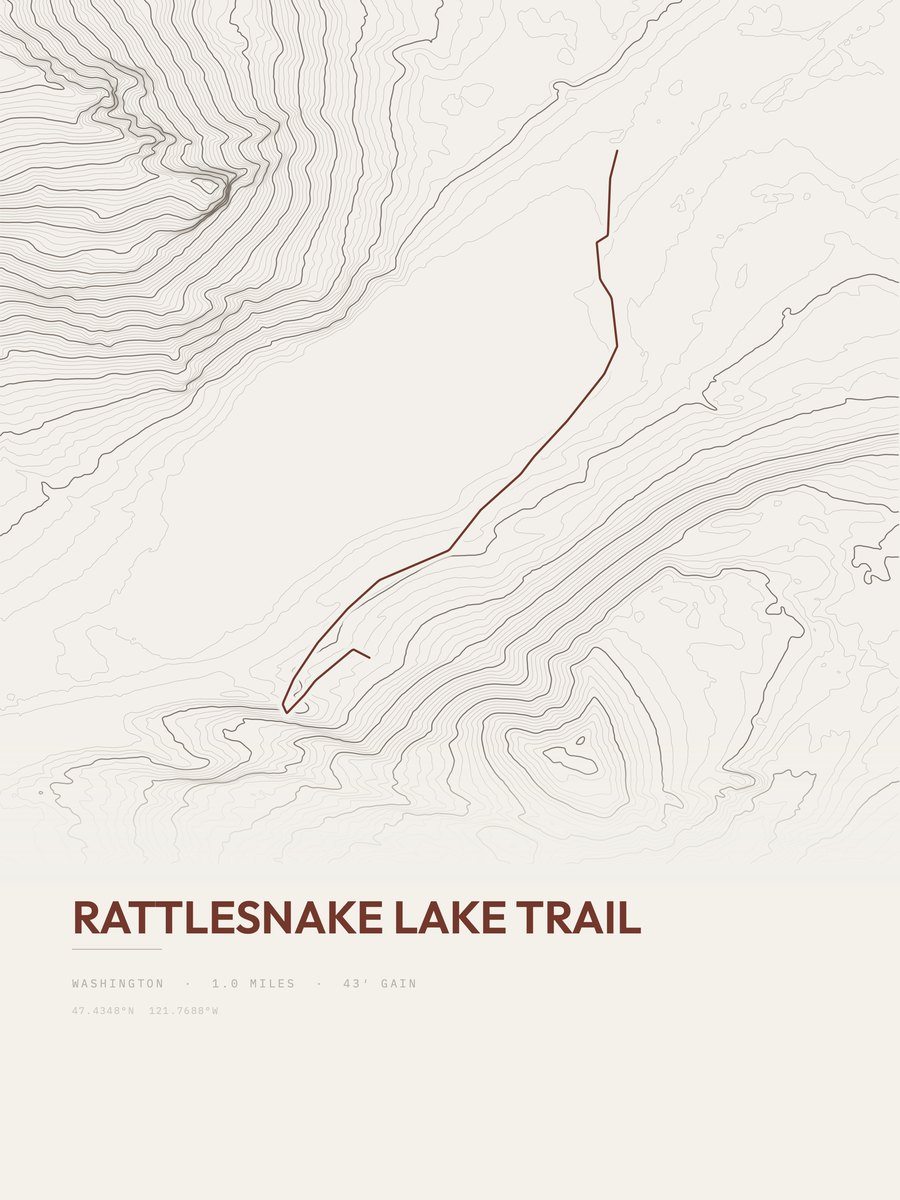 Rattlesnake Lake Trail topographic trail print
