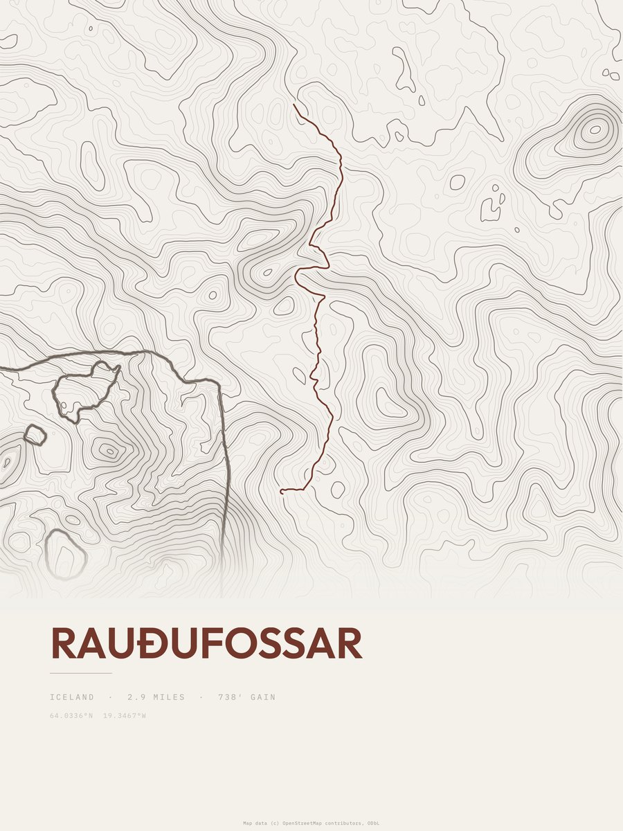 Rauðufossar Topographic print