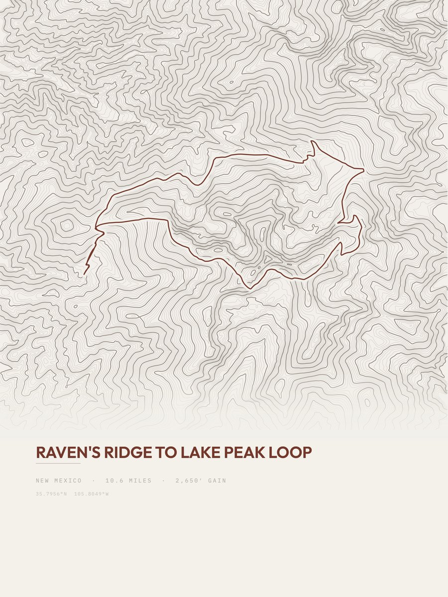Raven's Ridge to Lake Peak Loop topographic trail print