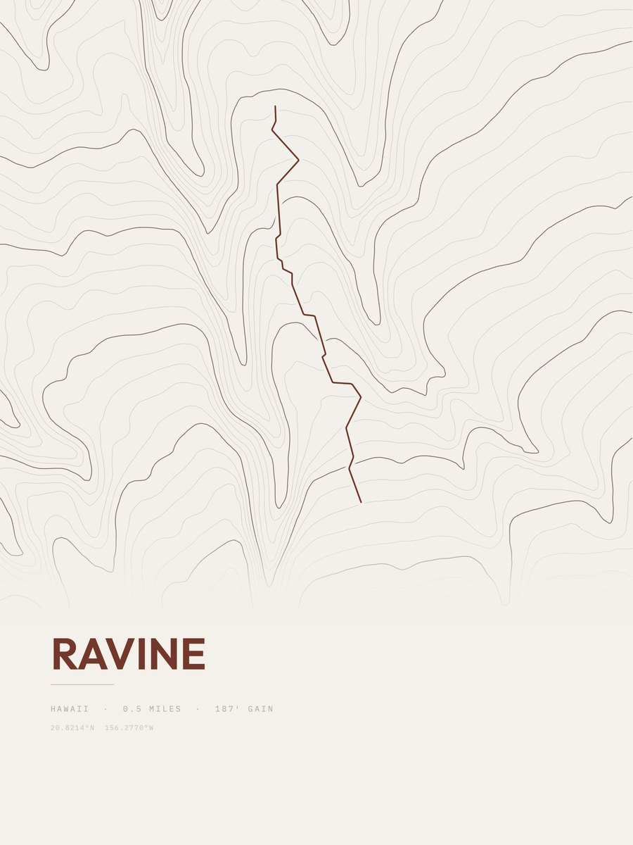 Ravine topographic trail print