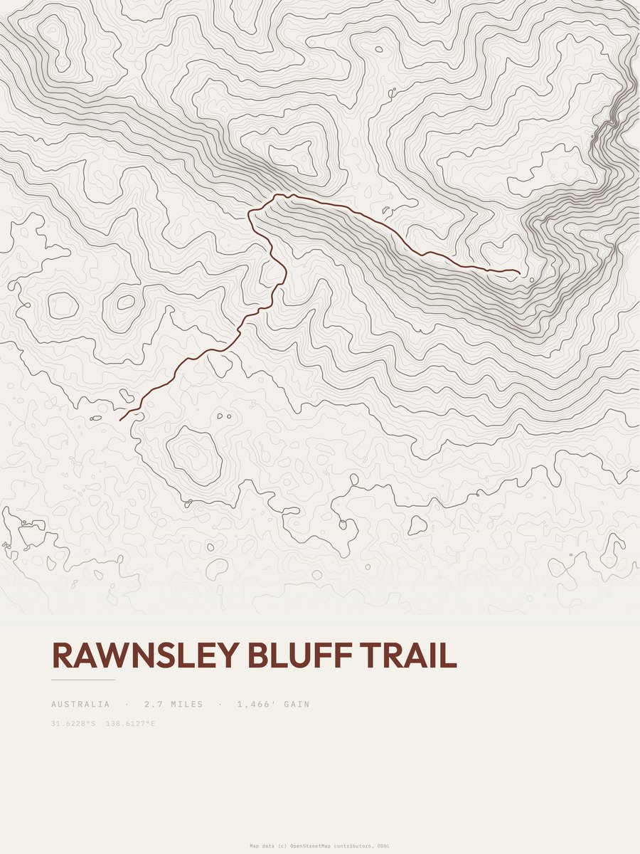 Rawnsley Bluff Trail Topographic print