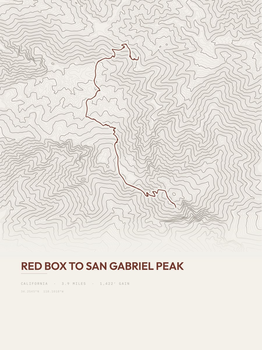 Red Box to San Gabriel Peak topographic trail print