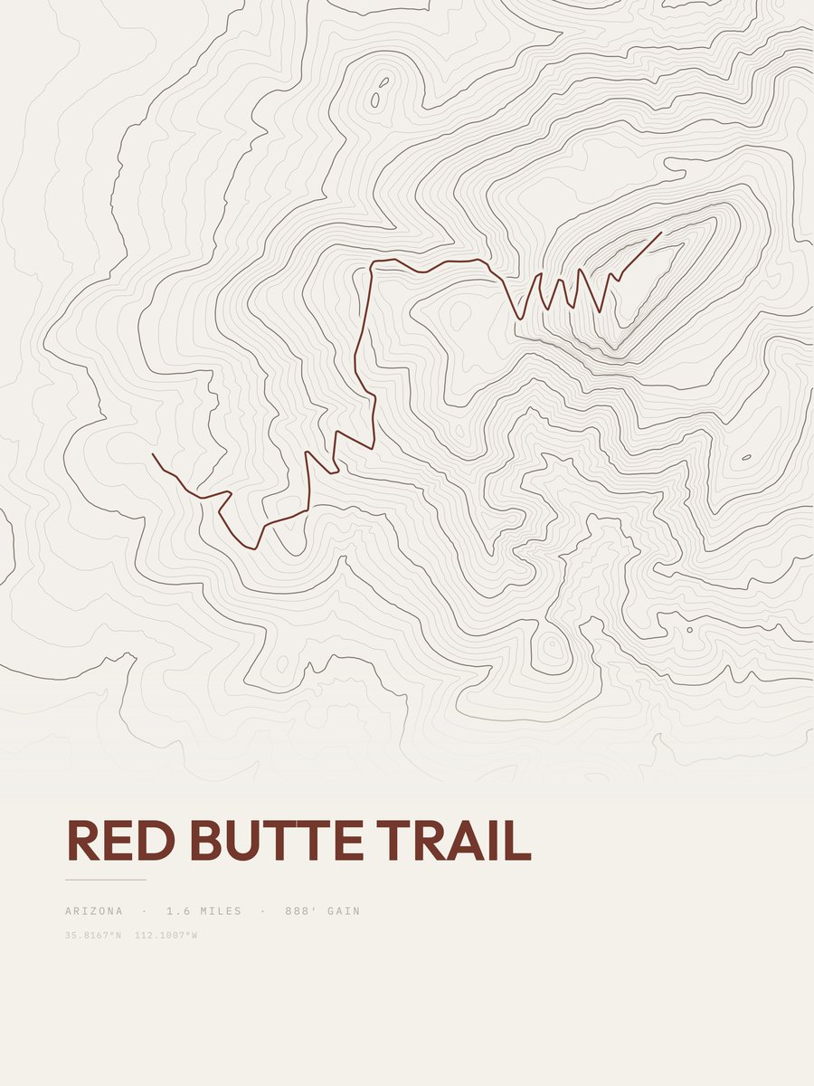 Red Butte Trail topographic trail print