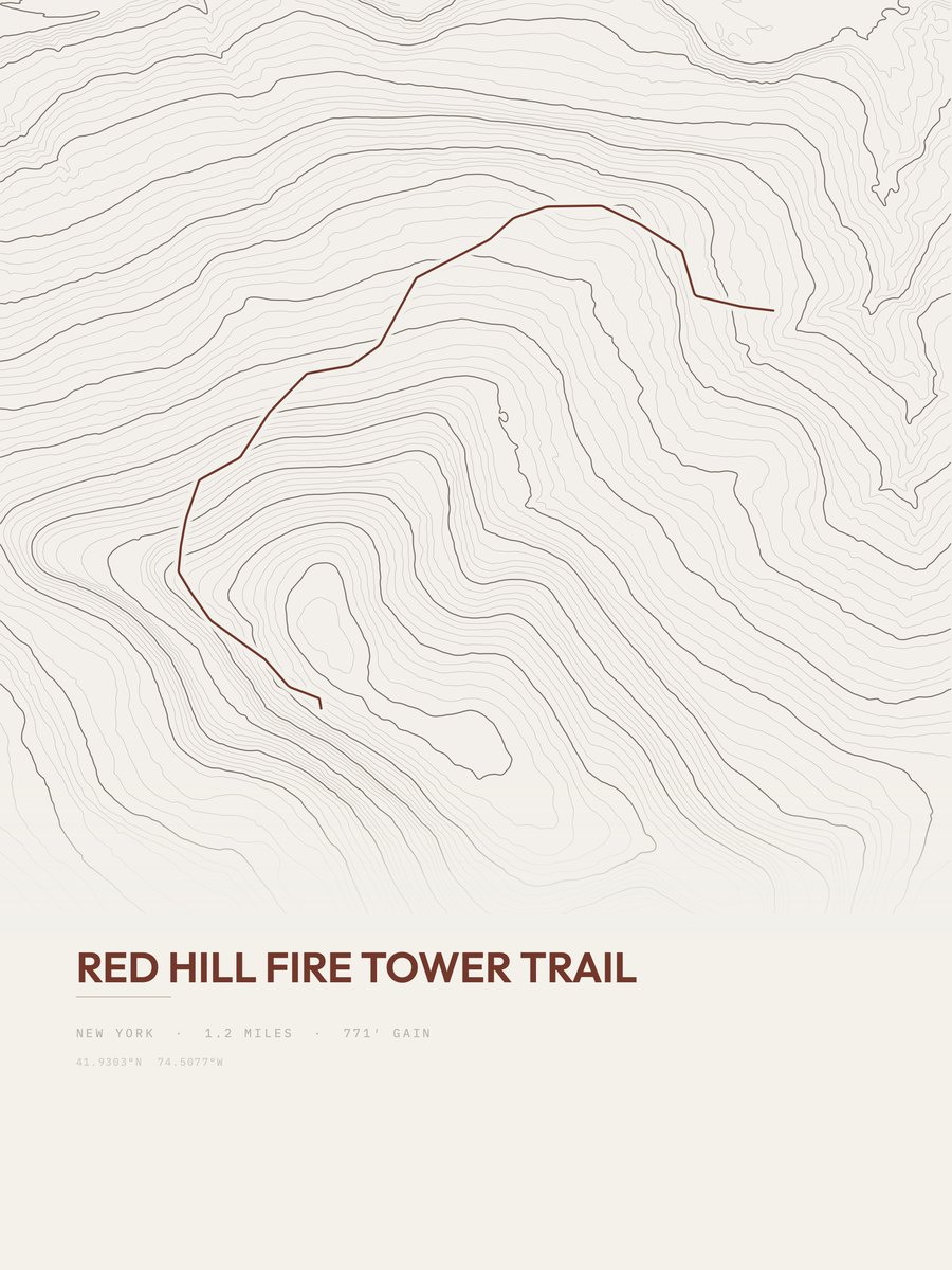 Red Hill Fire Tower Trail topographic trail print