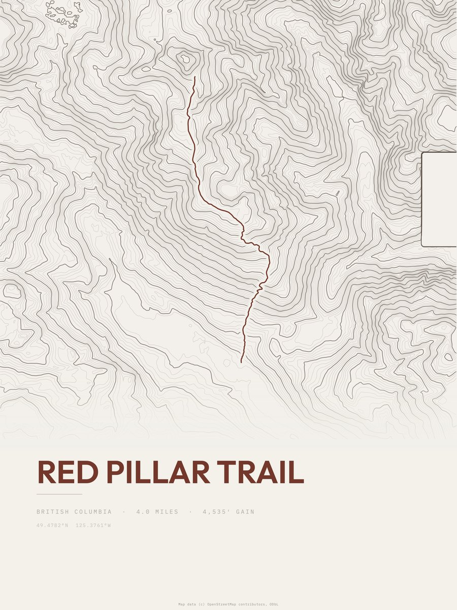 Red Pillar Trail topographic trail print