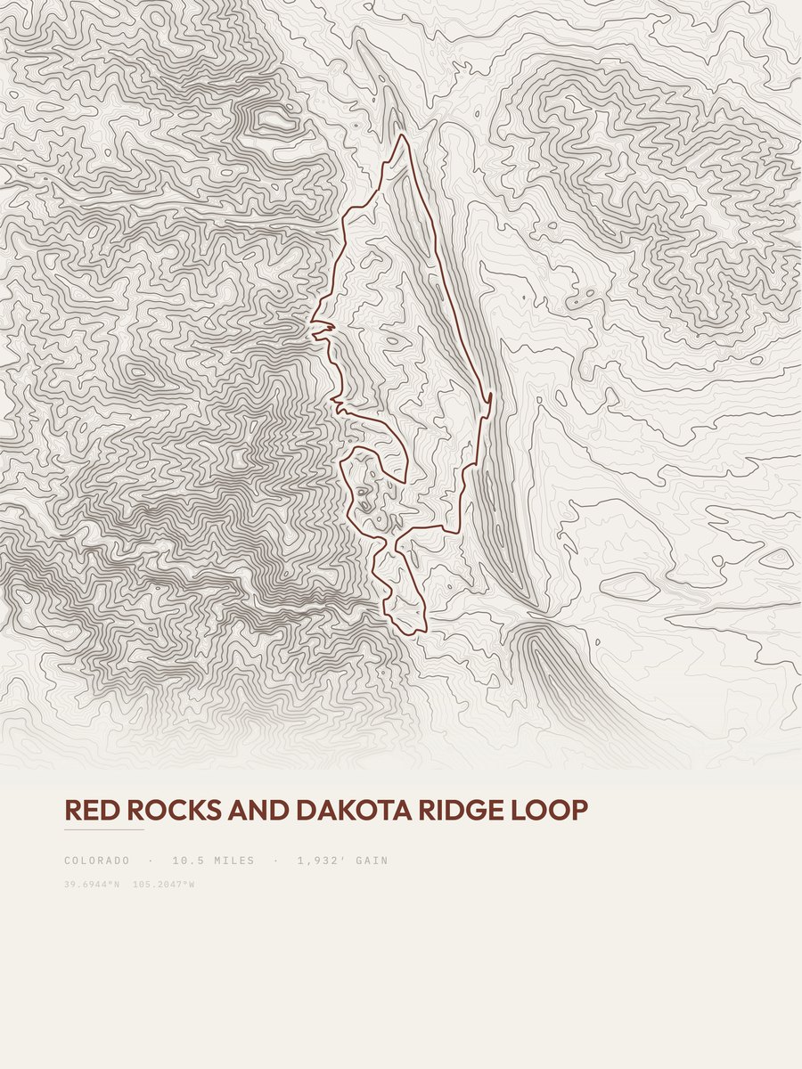 Red Rocks and Dakota Ridge Loop topographic trail print