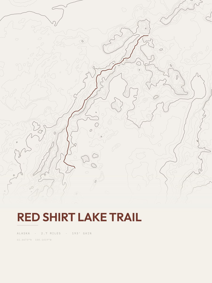 Red Shirt Lake Trail topographic trail print