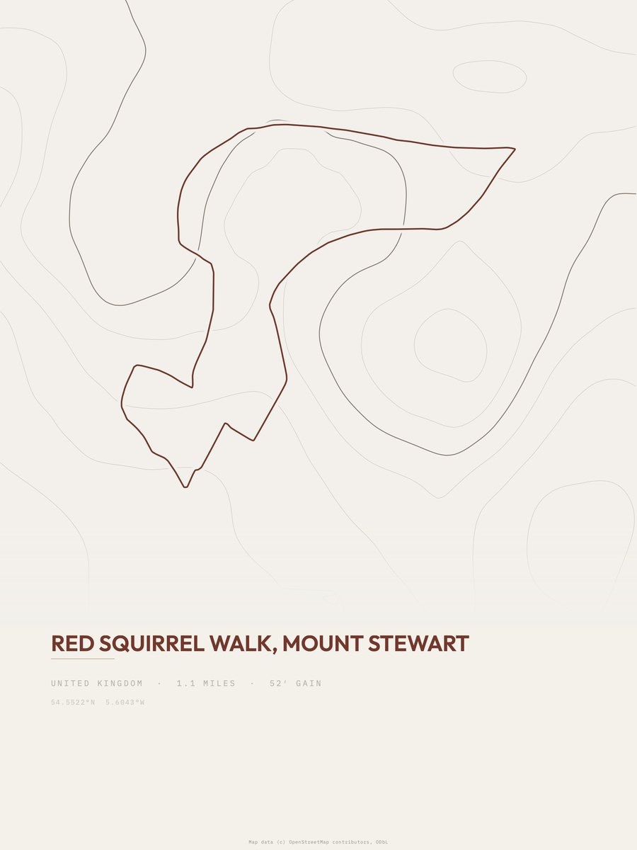 Red Squirrel Walk topographic trail print