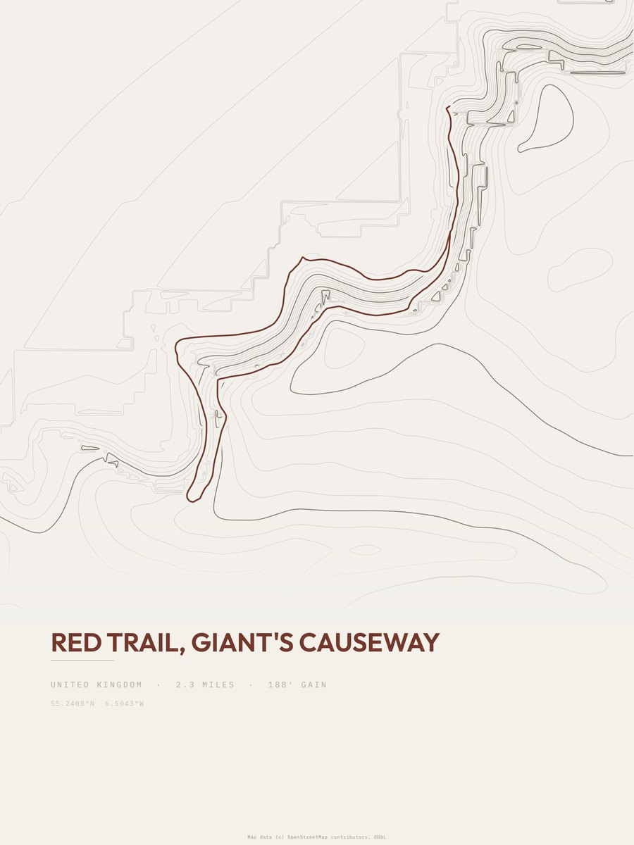 Red Trail, Giant's Causeway Topographic print