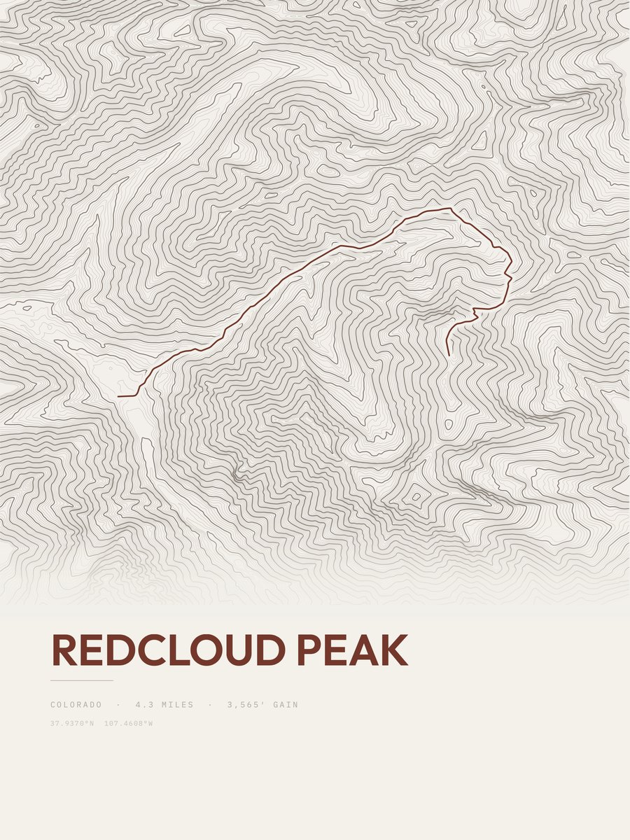 Redcloud Peak topographic trail print
