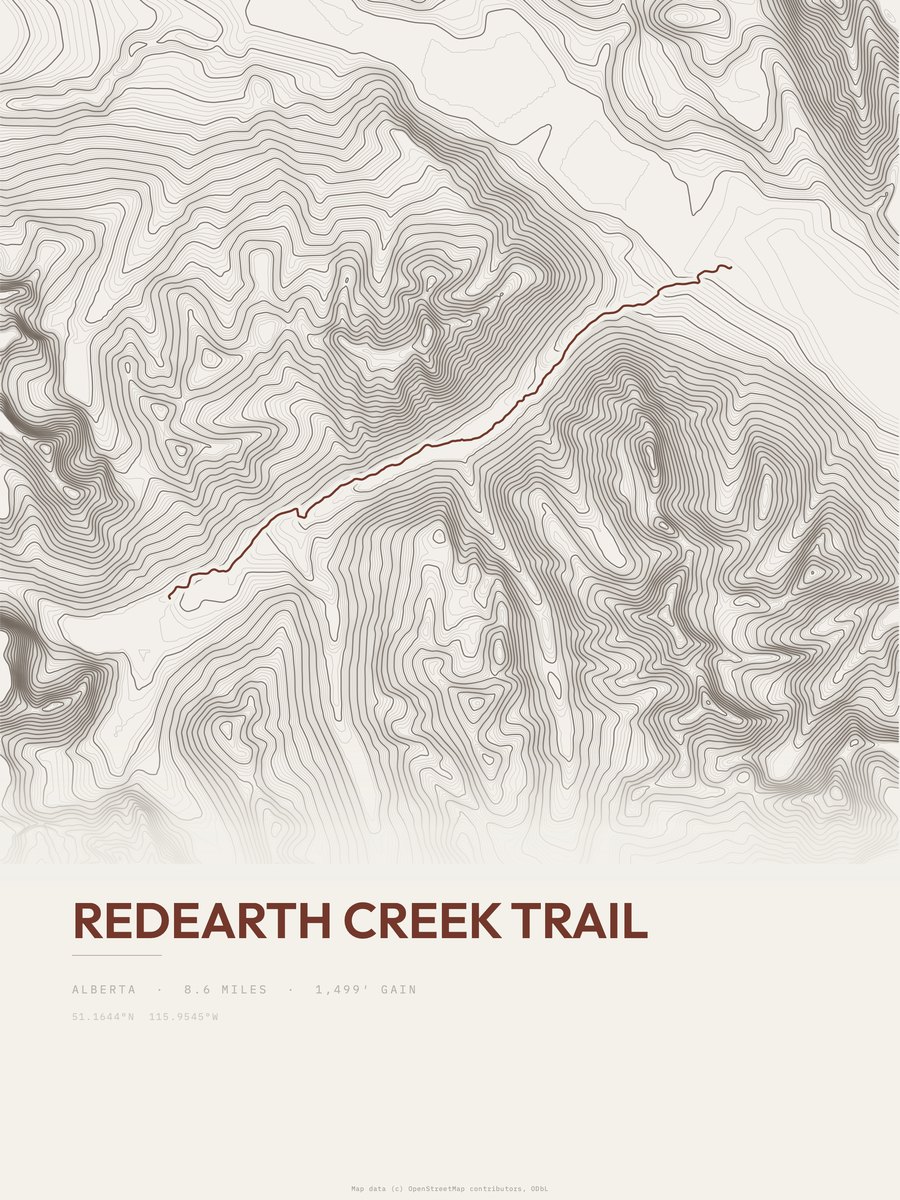 Redearth Creek Trail Topographic print