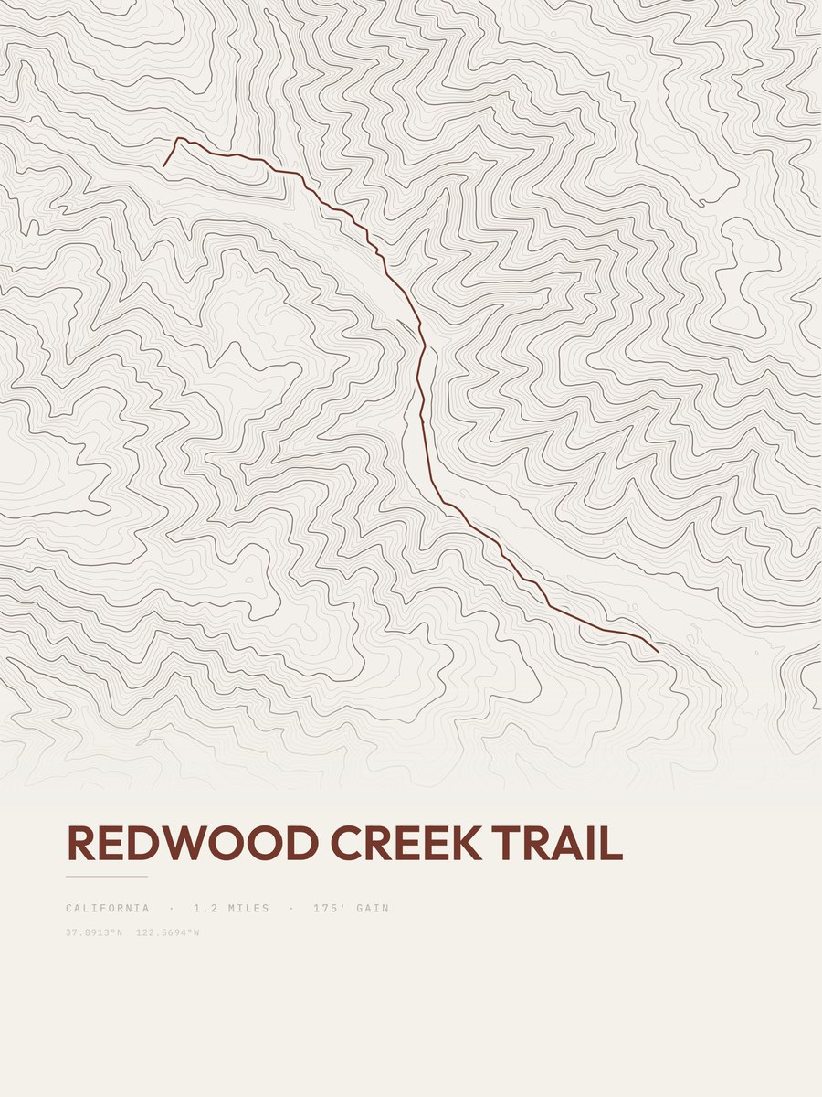 Redwood Creek Trail Topographic print