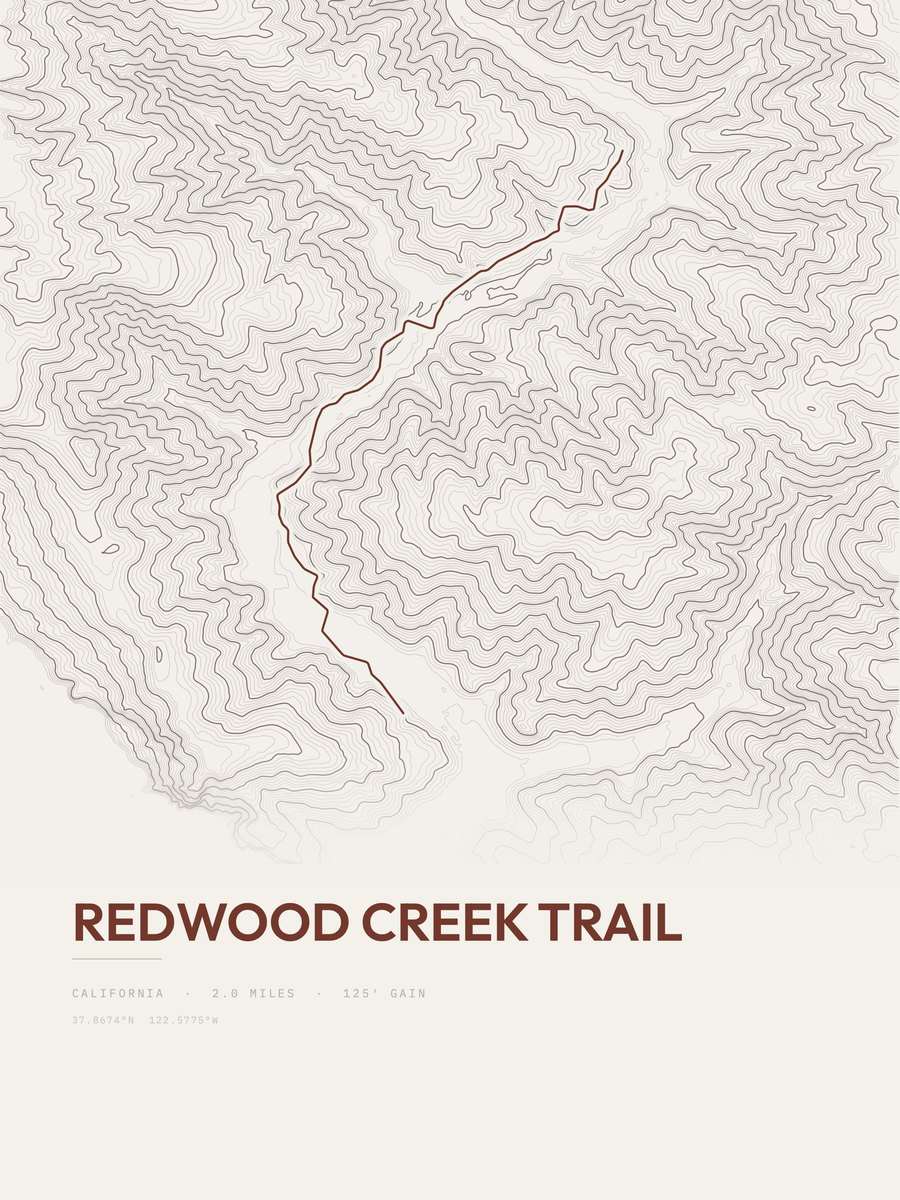 Redwood Creek Trail topographic trail print