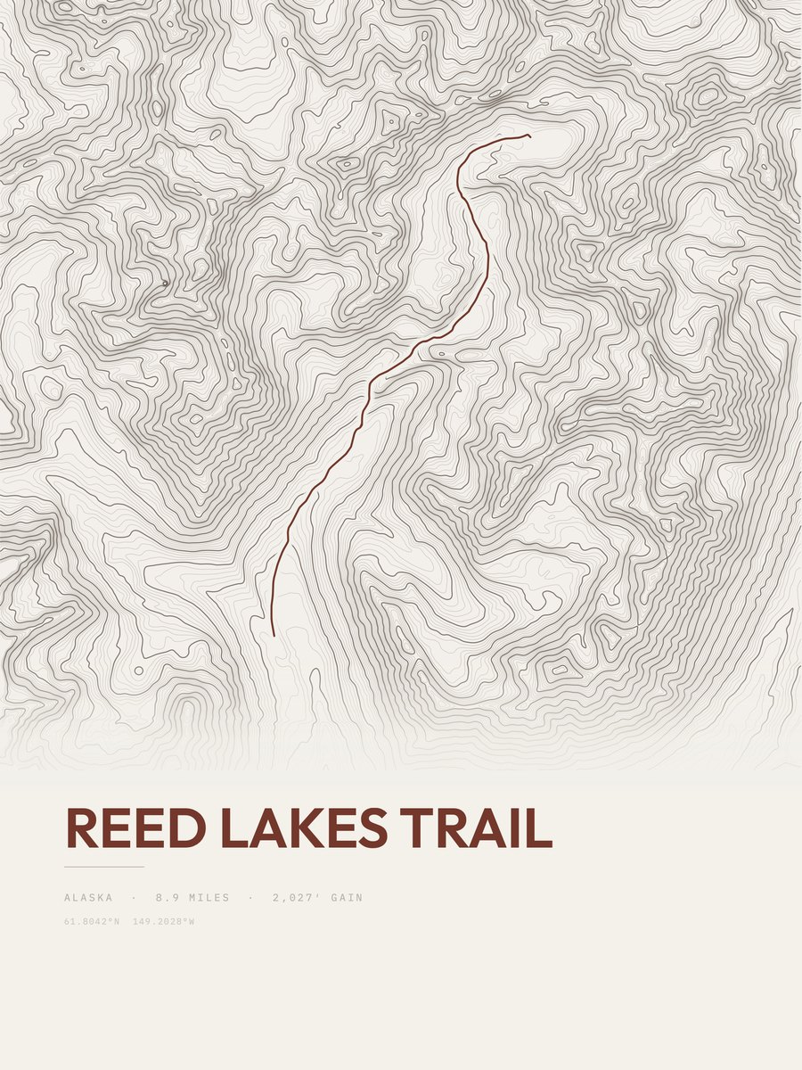 Reed Lakes Trail topographic trail print