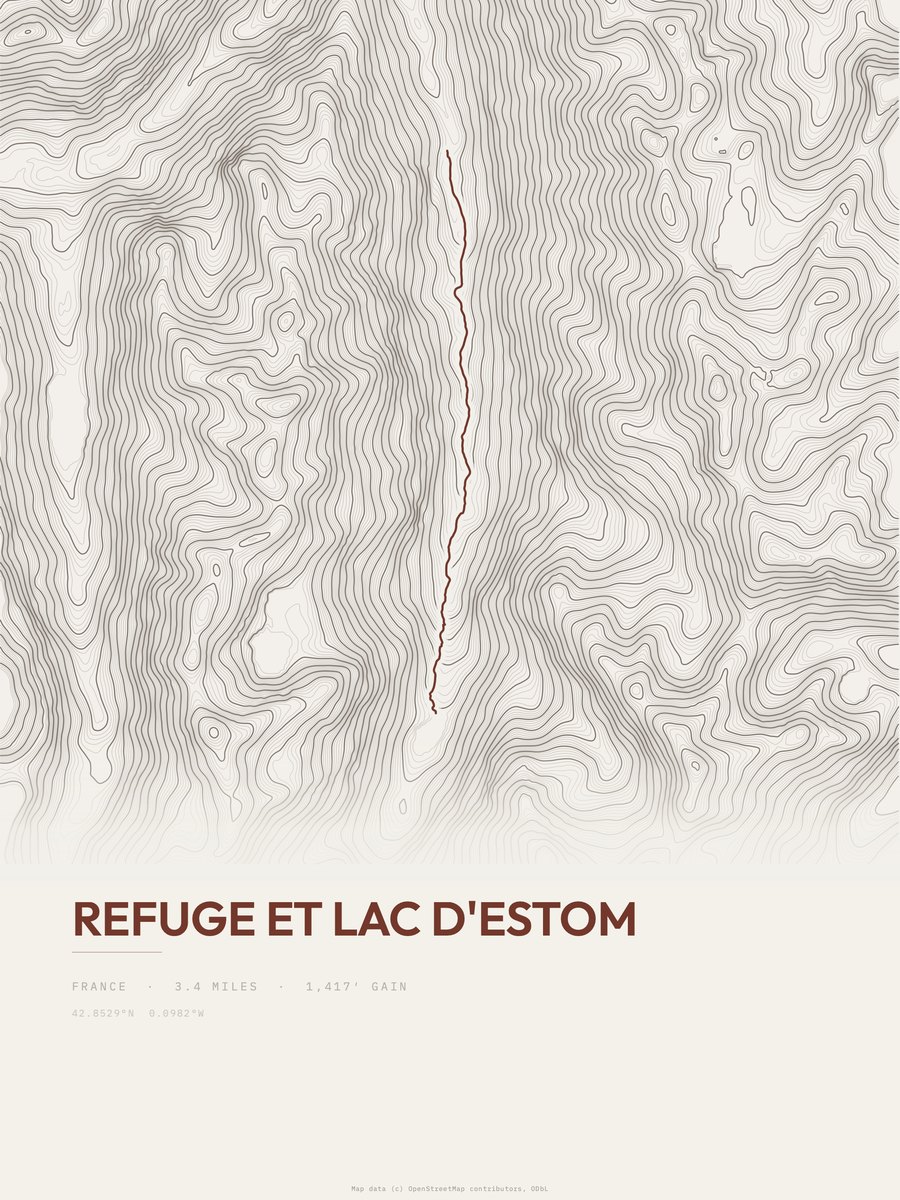 Refuge et Lac d'Estom topographic trail print