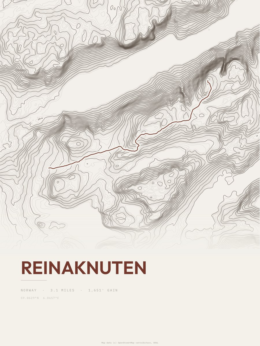 Reinaknuten topographic trail print