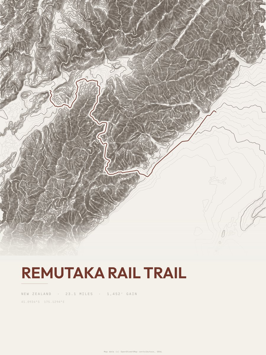 Remutaka Rail Trail Topographic print
