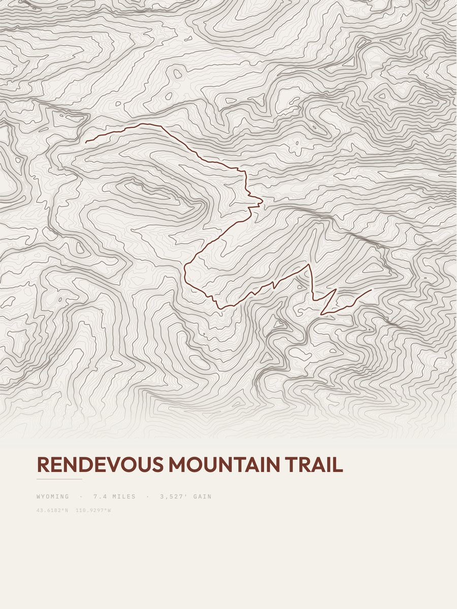 Rendevous Mountain Trail topographic trail print