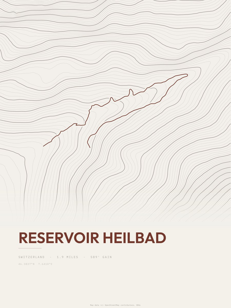 Reservoir Heilbad topographic trail print