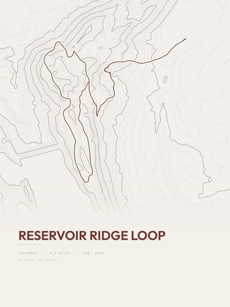 Reservoir Ridge Loop topographic trail print