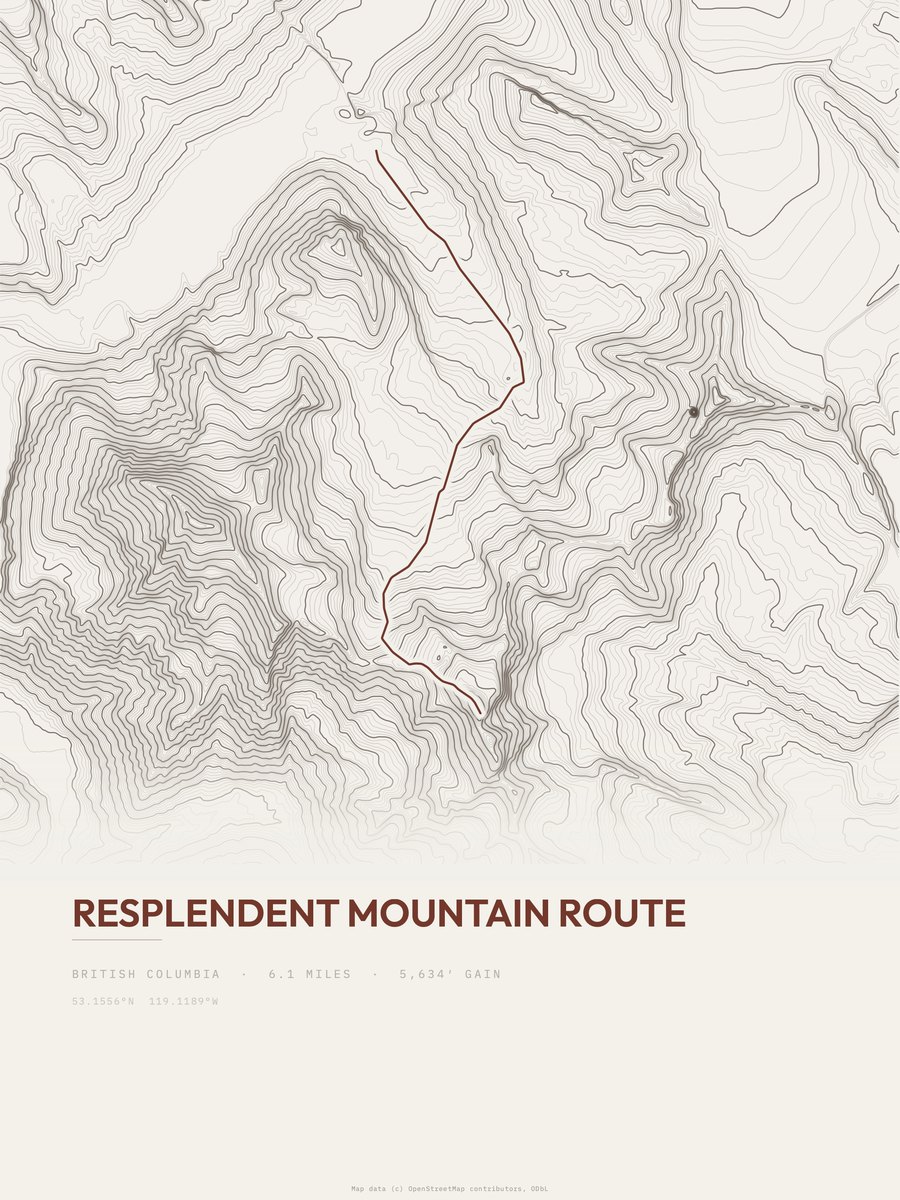Resplendent Mountain Route topographic trail print