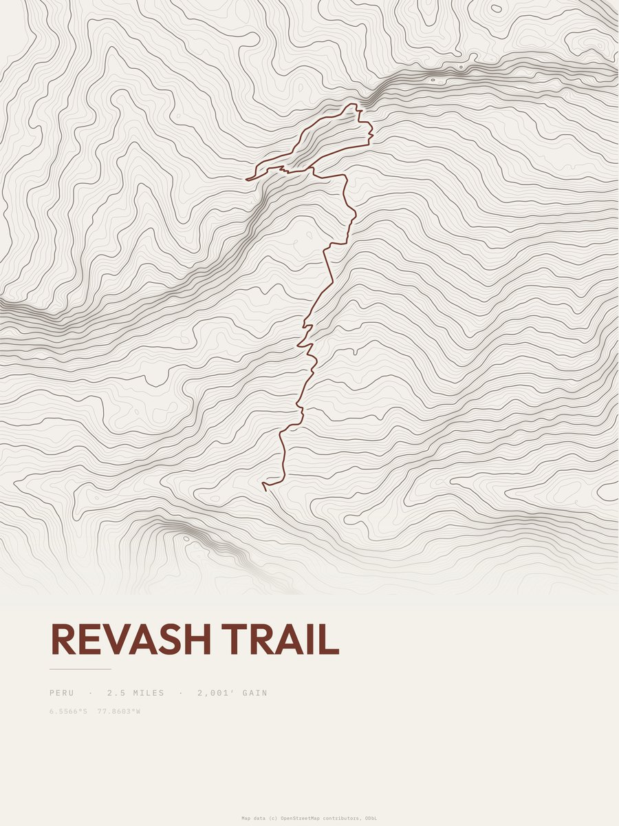 Revash Trail topographic trail print