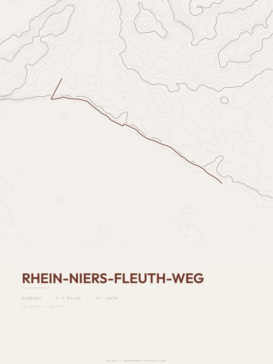 Rhein-Niers-Fleuth-Weg topographic trail print