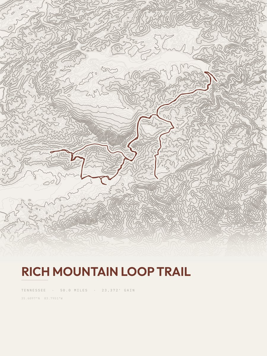 Rich Mountain Loop Trail topographic trail print