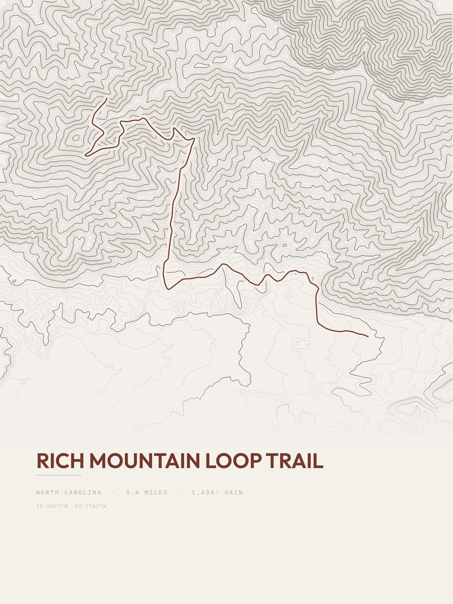 Rich Mountain Loop Trail Topographic print