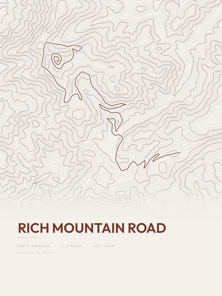 Rich Mountain Road topographic trail print