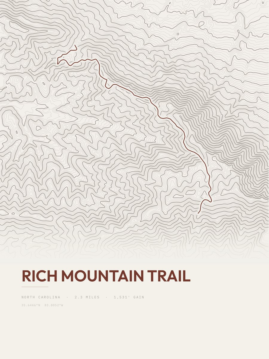 Rich Mountain Trail Topographic print