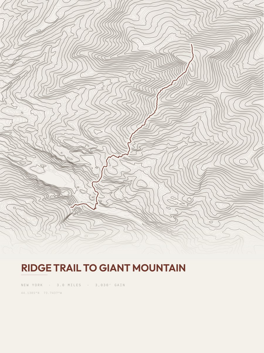 Ridge Trail to Giant Mountain topographic trail print