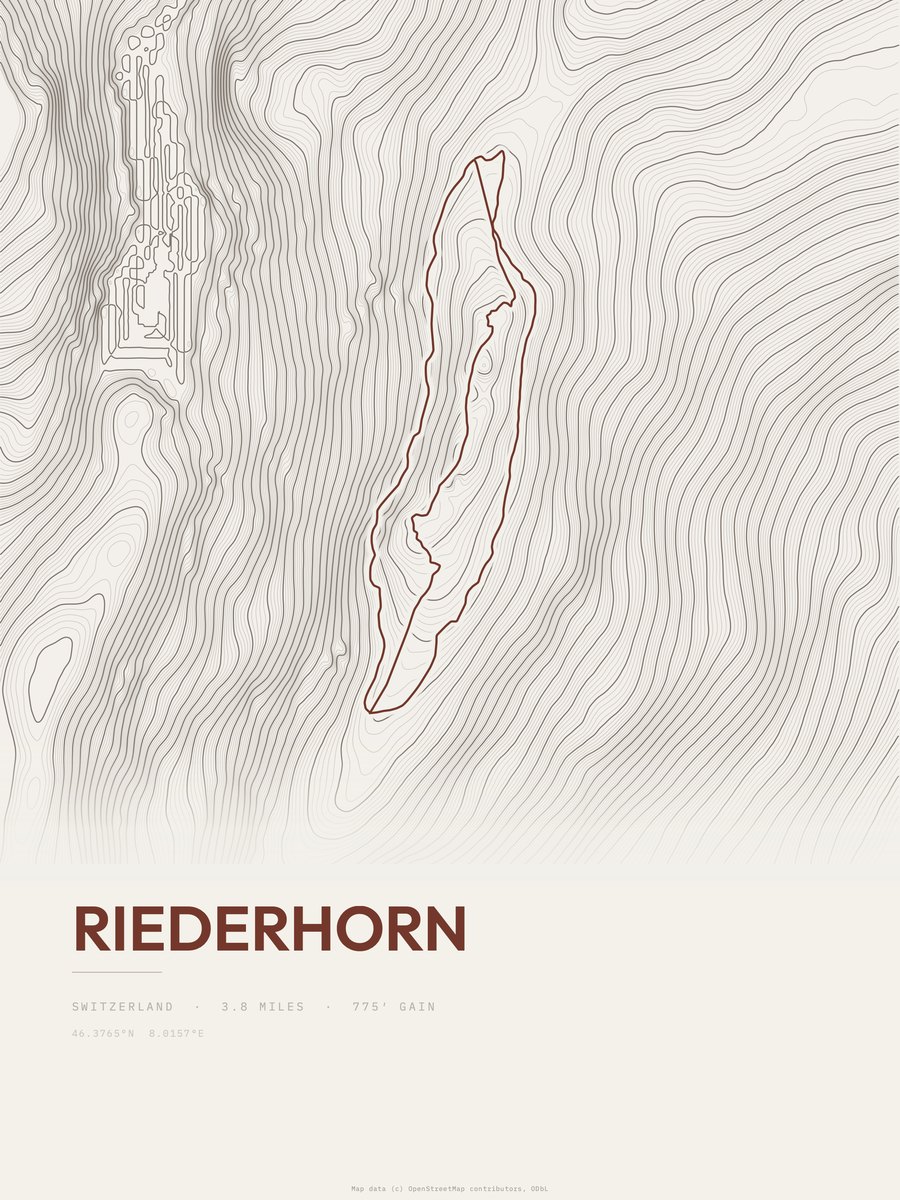 Riederhorn topographic trail print