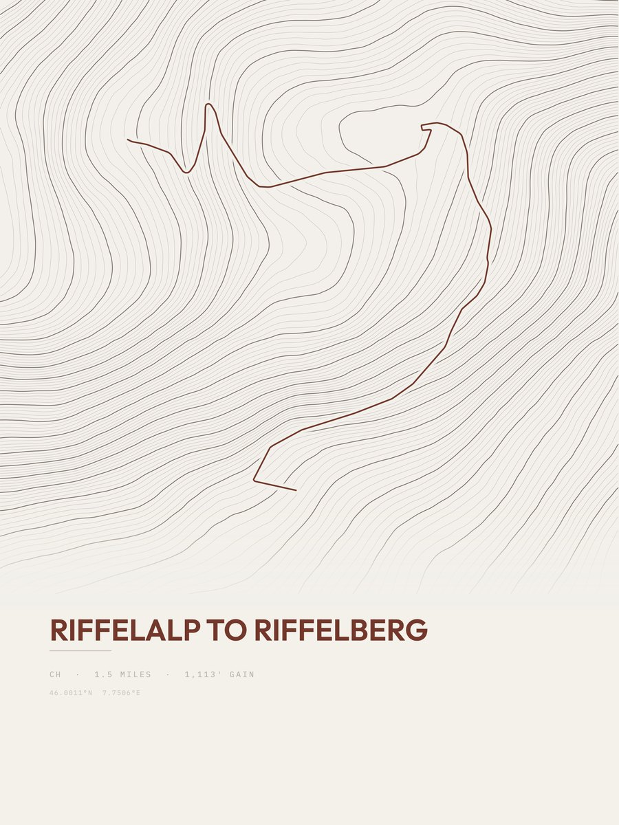 Riffelalp to Riffelberg topographic trail print