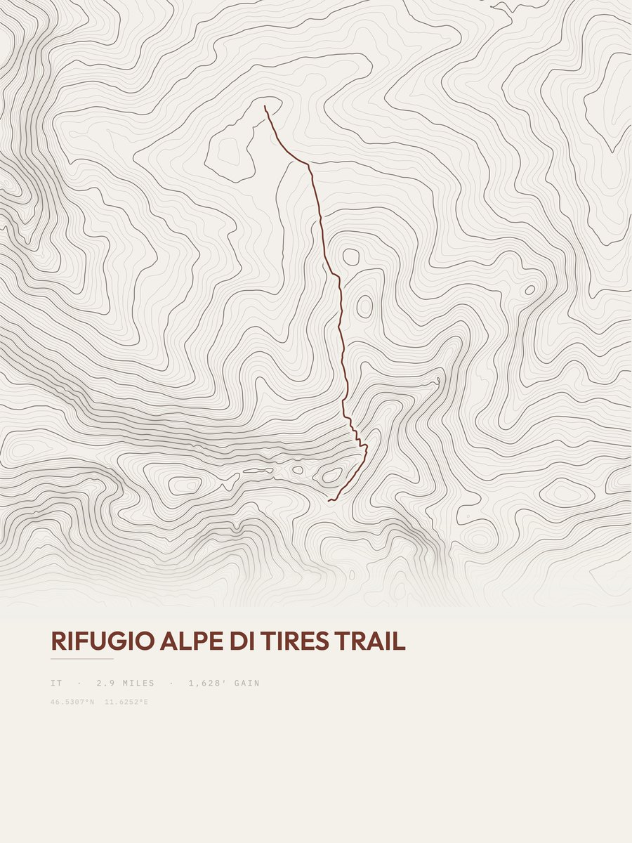 Rifugio Alpe di Tires Trail topographic trail print