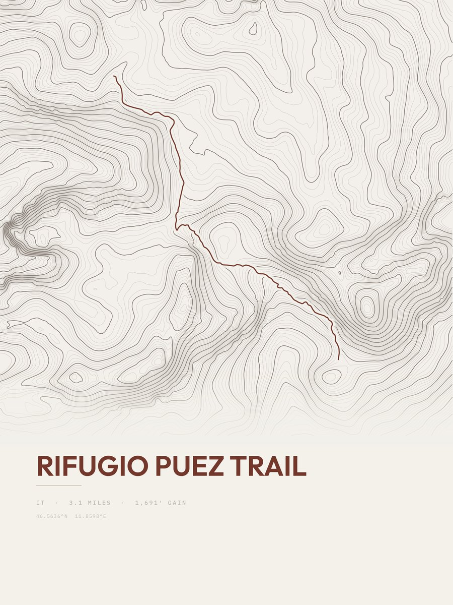 Rifugio Puez Trail topographic trail print