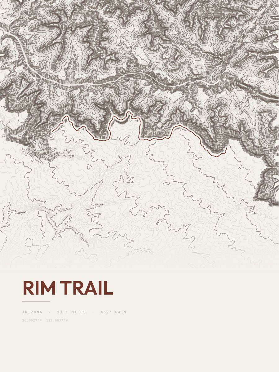 Rim Trail topographic trail print