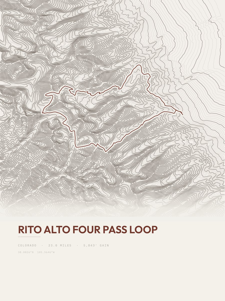 Rito Alto Four Pass Loop topographic trail print