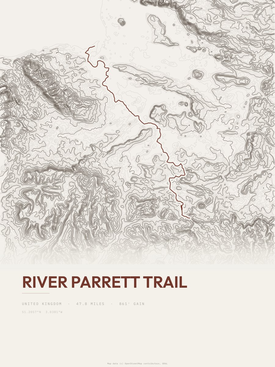 River Parrett Trail Topographic print