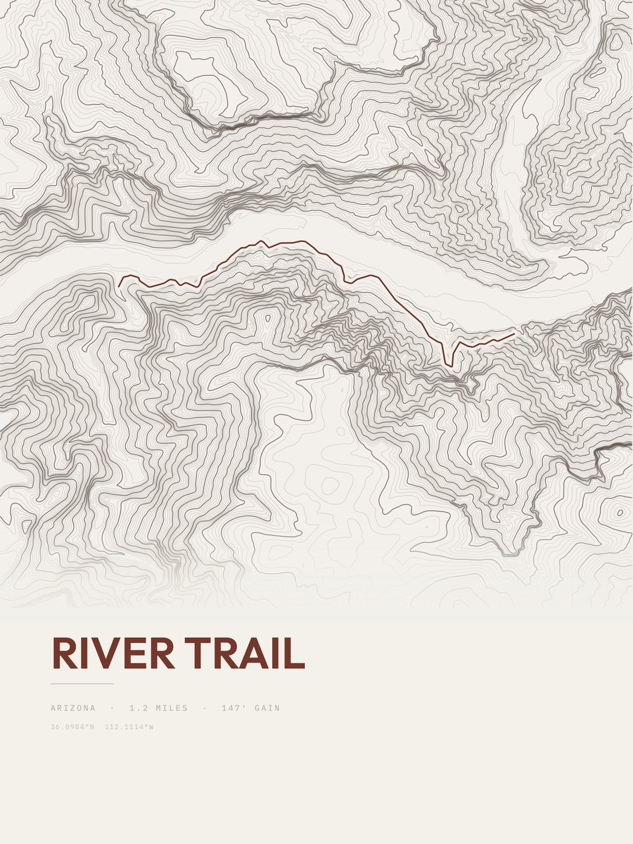 River Trail topographic trail print