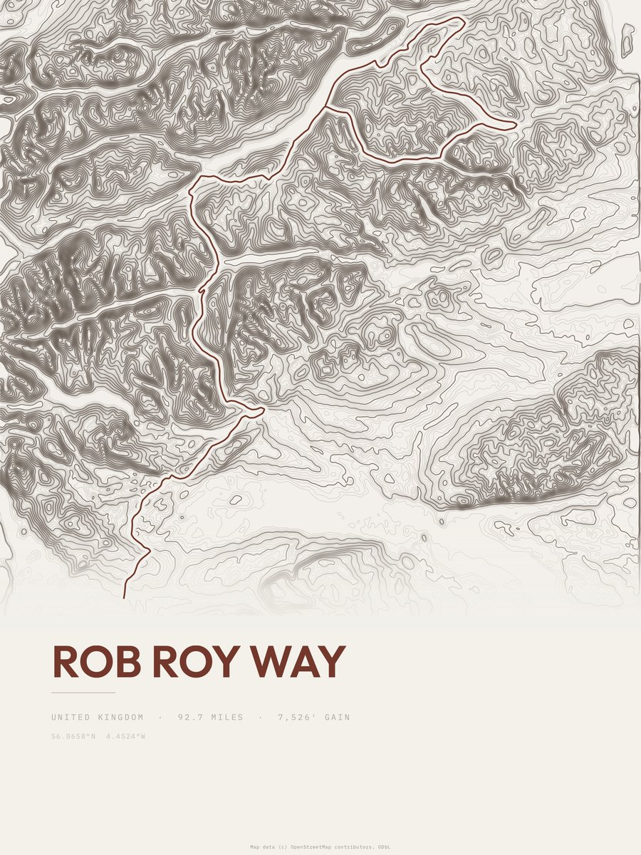 Rob Roy Way topographic trail print