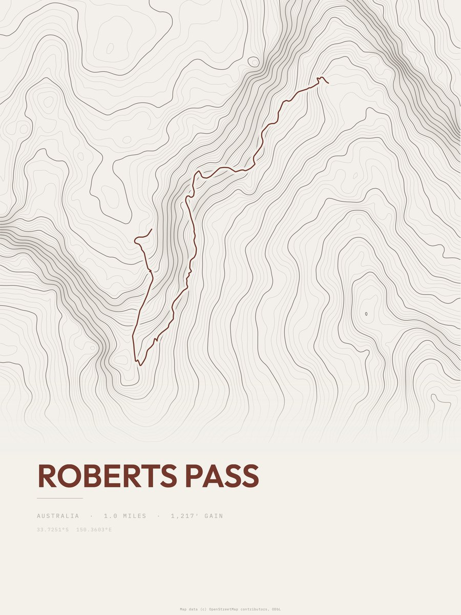Roberts Pass topographic trail print