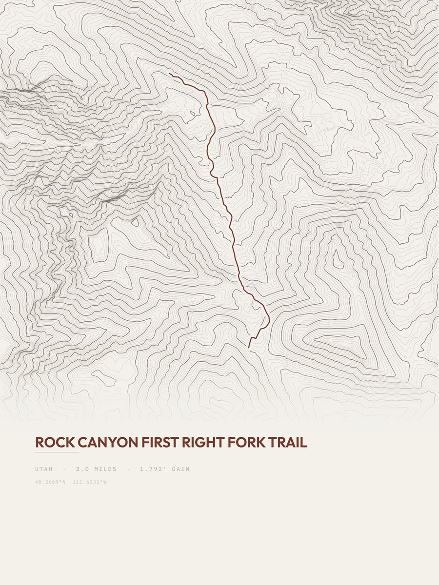 Rock Canyon First Right Fork topographic trail print
