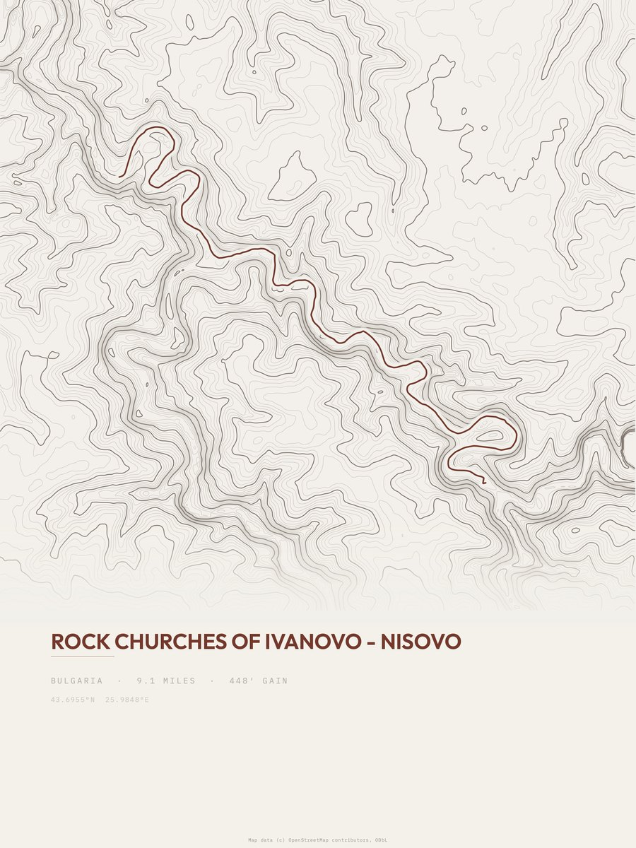 Rock Churches of Ivanovo topographic trail print