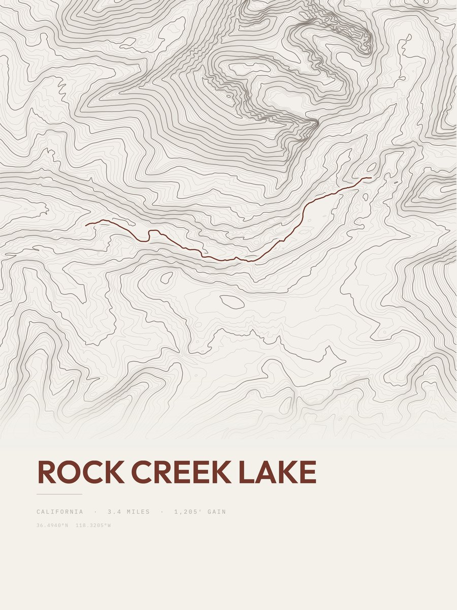 Rock Creek Lake topographic trail print