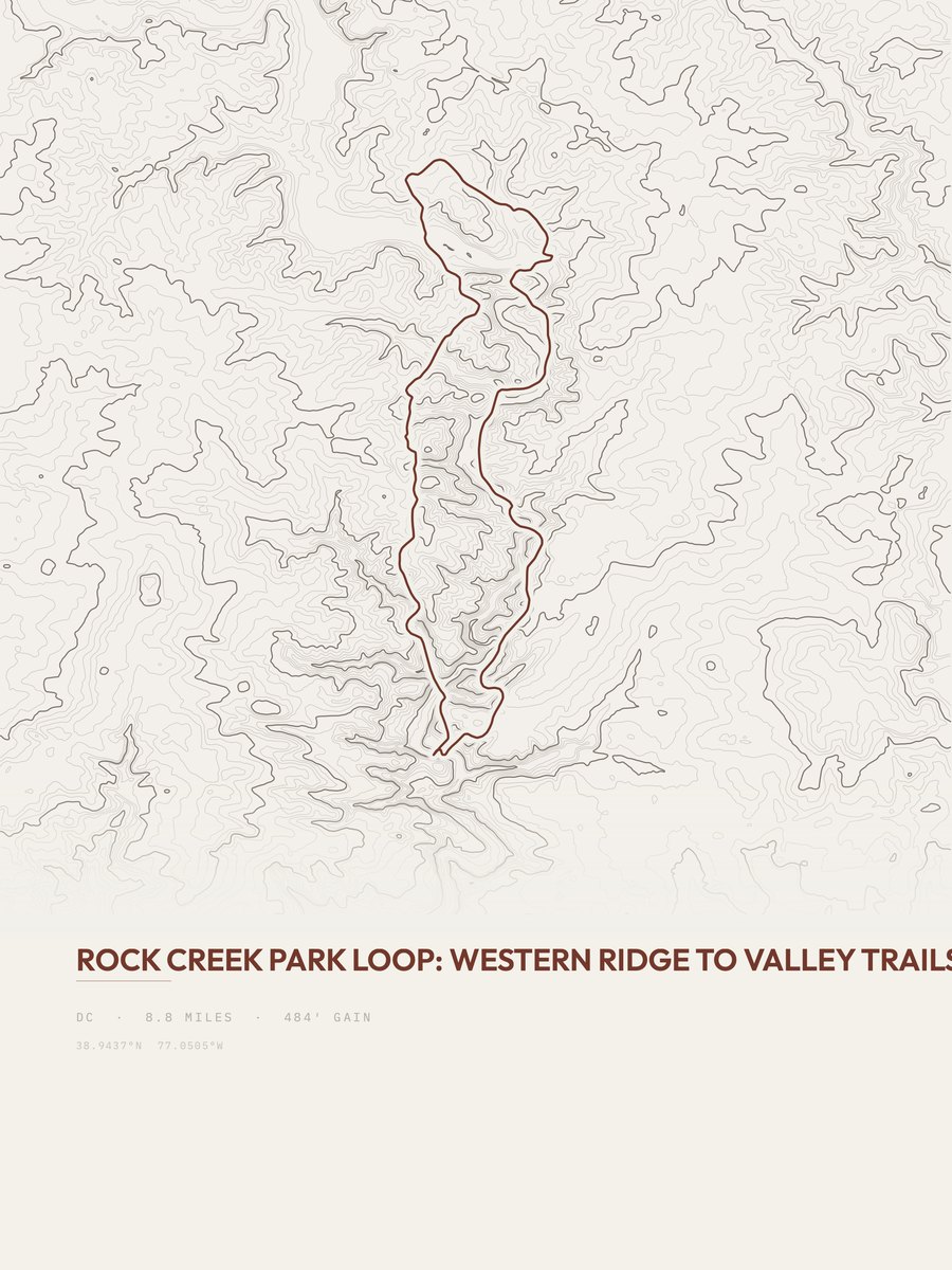 Rock Creek Park Loop topographic trail print